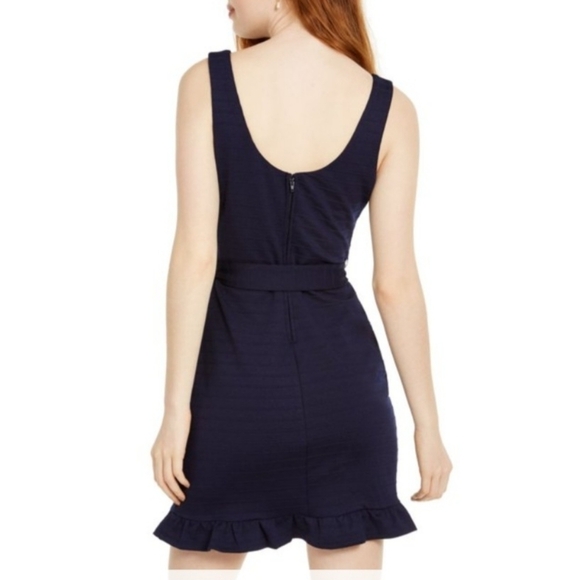 City Studio Navy Blue Fit And Flare Belted Dress - Picture 2 of 7